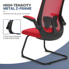 MoNiBloom Office Guest Chair Without Wheels, Lumbar Support Sled Chair Ergonomic Middle Back Task Chair with Flip-Up Arms for Reception Conference Wait Room 250 LBS Capacity, Set of 2, Red