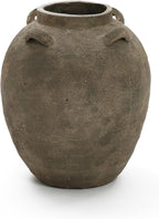 LuxenHome Rustic Ceramic Flower Vase,15 Inch Tall Brown Terracotta Cauldron Vase for Living Room Decor，Large Floor Vase Home Décor Accents,Round Vintage Pottery Vases Home Decor