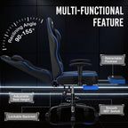 Massage Gaming Chair 155°Reclining Computer Chair Ergonomic Game Chair-Blue | Adjustable Armrests,Footrest,Pocket Spring Cushion,Ergonomic Comfy,for Home/Office,for Kids/Adults,Multiple Colors Available