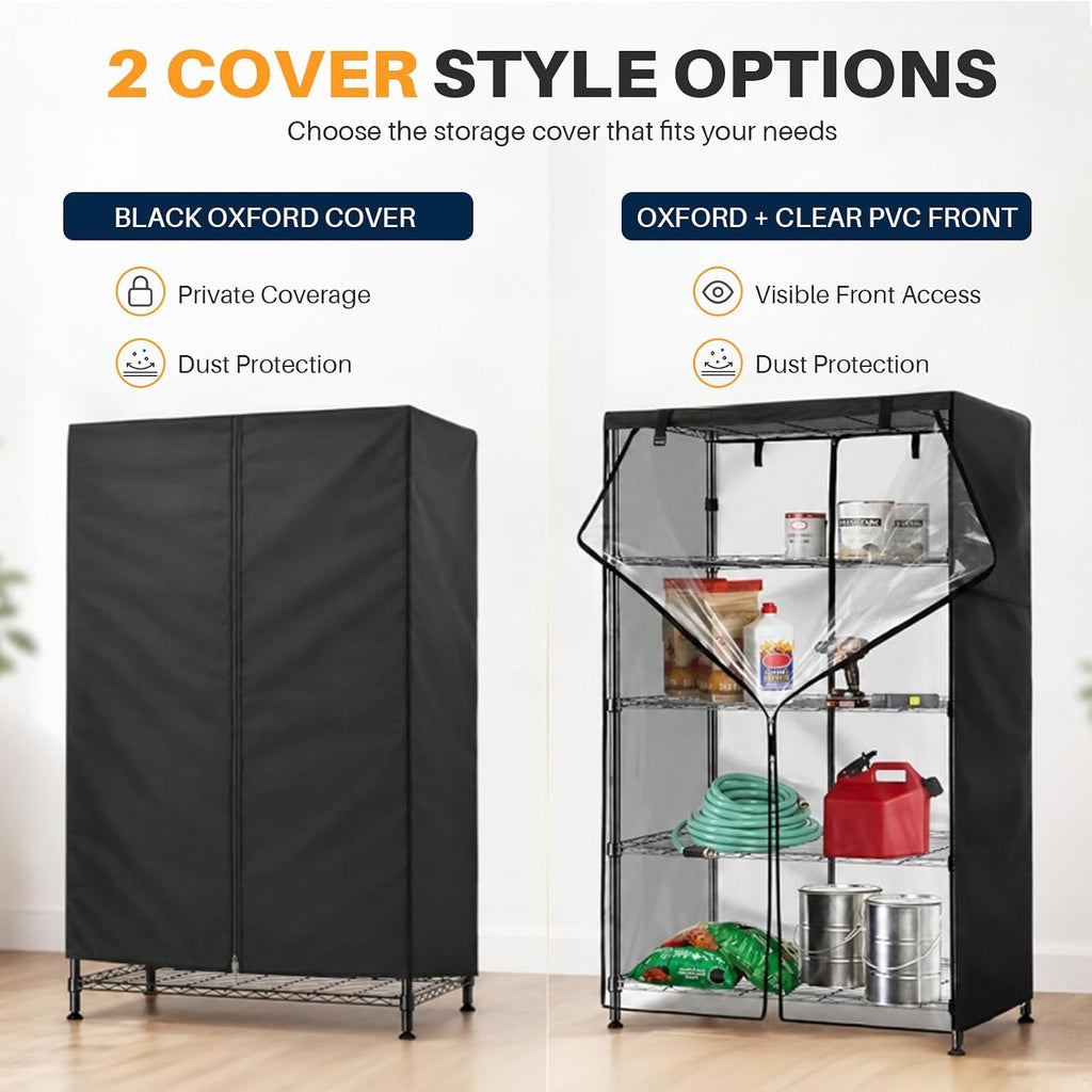 Custom Size Clear Wire Shelf Dust Cover,Waterproof Storage Wire Rack Covers with Zipper,Dustproof Shelf Covers for Wire Shelving,4 Styles, Durable PVC/Oxford Cloth