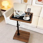 TV Tray Table with Phone Stand & Non-Slip Mat, C Table End Table Height Adjustable, 360° Swivel Side Table with Wheels, Slide Under Sofa Table for Couch Bed Recliner Living Room Small Spaces (1 set)