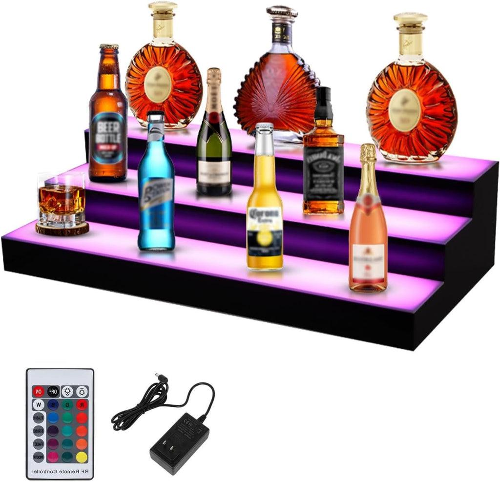 Dollate 3-Tier 24 Inch LED Liquor Bottle Display Shelf, Tabletop Wine Rack, 16 Colors, Adjustable Light for Home Bar, Party, Commercial Use