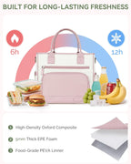 HOMESPON Insulated Lunch Bag Women Wide Opening Adult Lunch Box Large Leakproof Cooler Bag for Work Picnic Beach Family College Lunch Teacher Tote Bag with Adjustable Shoulder Strap Cup Holder(Pink)