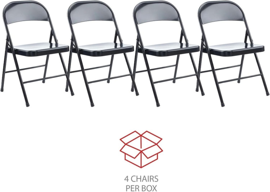 Alera Armless Steel Folding Chair, Supports Up to 275 lb, Black Seat, Black Back, Black Base, 4/Carton