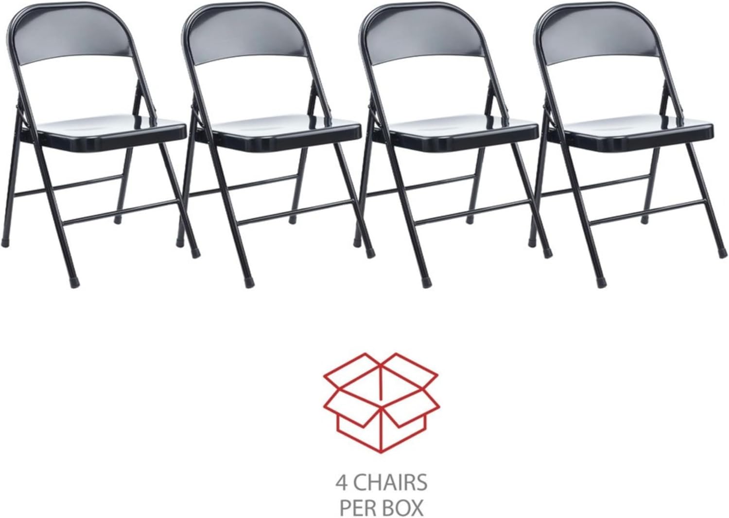 Alera Armless Steel Folding Chair, Supports Up to 275 lb, Black Seat, Black Back, Black Base, 4/Carton