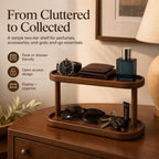 Adkoat® Two Tier Bathroom Desktop Countertop Organizer - Pine Wooden Perfume Vanity Stand Counter Shelf for Cologne Skincare Makeup Dresser Organizer - Matcha Station | Mug Display - 12.6 x 6.3 x 7.5