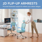 Ergonomic Office Chair with Adjustable Lumbar Support and Headrest, High Back Mesh Desk Chair for Home Office,Flip-Up Arms 90-120° Tilt Lock Rolling Swivel Task Chairs (White-Blue6065)