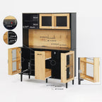 59" Freestanding Kitchen Sideboard, Buffet Sideboard with Wine Rack, Storage Doors and Electrical Outlets for Kitchen, Dining and Living Room, Black