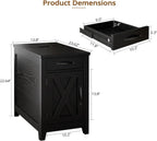 IRONCK End Table with Charging Station, Narrow Side Table for Living Room, Farmhouse Night Stand for Bedroom, Bedside Table with Storage and Drawer for Home, Black