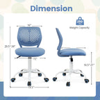 Giantex Modern Kids Desk Chair, Armless Study Chair with Adjustable Height, Ergonomic Office Chair with Wheels, Rolling Swivel Mesh Task Desk Chair for Girls Boys Teens, Blue
