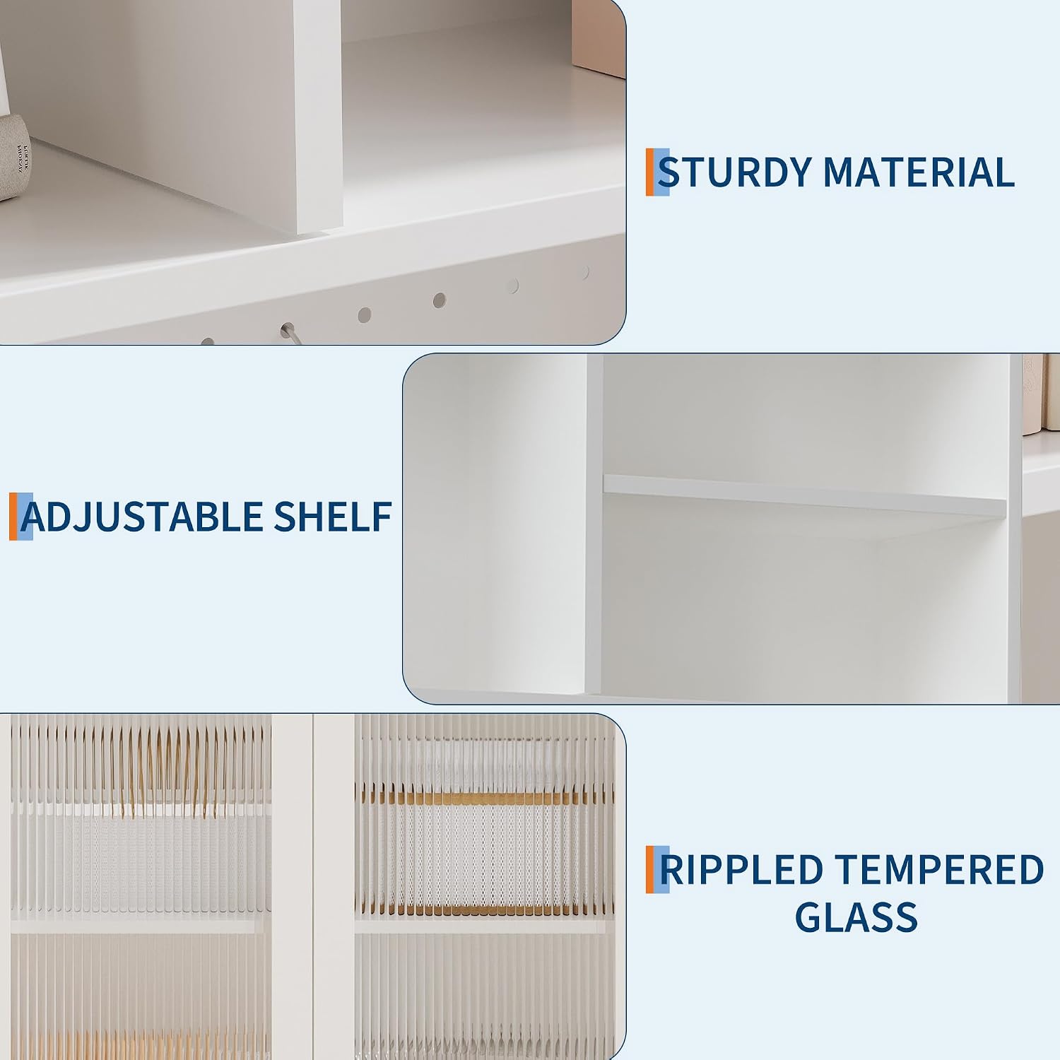 TrailBlaze Versatile Freestanding Kitchen Pantry Cabinet - 71" Tall Sideboard Buffet with Pegboard, 2 Glass Doors, Adjustable Shelves & 6 Hooks, Multi-Compartment Storage for Dining Room or Hallway