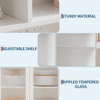 71" Tall Pantry Cabinet with 2 Glass Doors, Freestanding Kitchen Storage Cabinet with Open Storage & Adjustable Shelves, Modern Farmhouse Cupboard Coffee Bar for Dining Room, Living Room, White