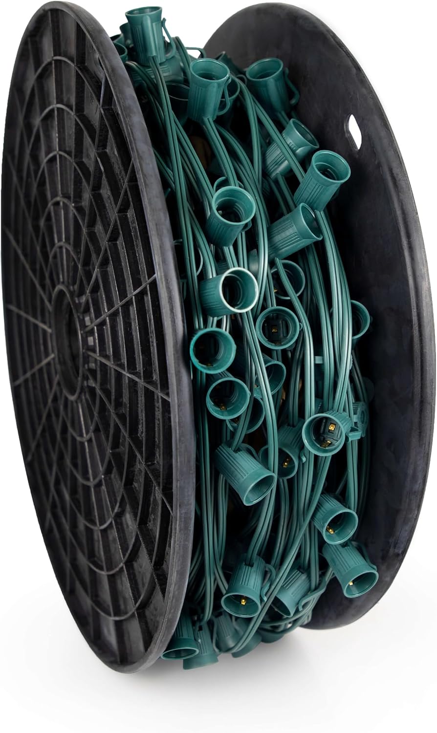 Pro Christmas C9 Light Cord - 250 ft Spool, 500 Bulb Sockets, 6” Spacing, Green Wire - Outdoor Strand for Holiday Decor, Home and Roofline, Foliage (Plugs not Included)