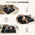 Luxanimarion 80'' Double Chaise Lounge Chair Indoor, Non-Assembly Deep Seat Sofa with Cup Holders Boneless Bed with 4pcs Pillows for Living Room Bedroom, Black- Corduroy