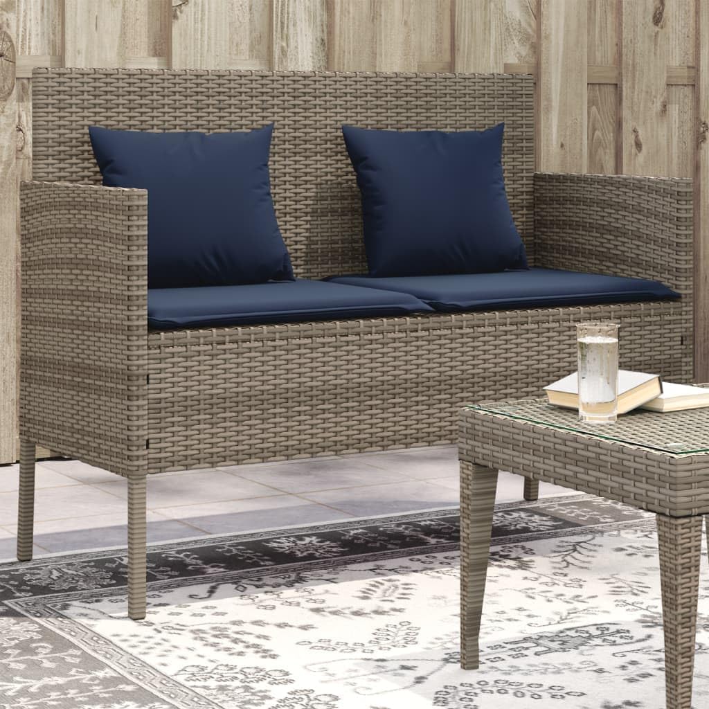 Poly Rattan Garden Bench with Cushion, Outdoor Storage Bench with Waterproof Cushion, PE Rattan Patio Seat with Storage Bag for Cushions and Towels