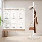 Hupmad Wooden Tree Coat Rack Stand,Sturdy Freestanding Coat Rack with 8 Hooks,3 Adjustable Height for Child Adult,Wood Coat Stand Tree Fits Entryway Bedroom Office for Bags,Hats, 2 Pack
