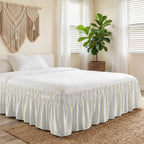 Cream Striped Bed Skirt King Size Bed Skirting 16 Inch Drop Adjustable Elastic Dust Ruffles Wrap Around Bedskirt Pleated Modern Farmhouse Cream White Stripes Bedding Frame Cover for King Size Dorm