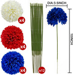 YOOHUA 12PCS Artificial Chrysanthemums Flowers Patriotic Flower, 4th of July Fake Mums Flowers Silk for Home Decor Indoor Memorial Day Table Centerpiece (12, Red, White, Blue)