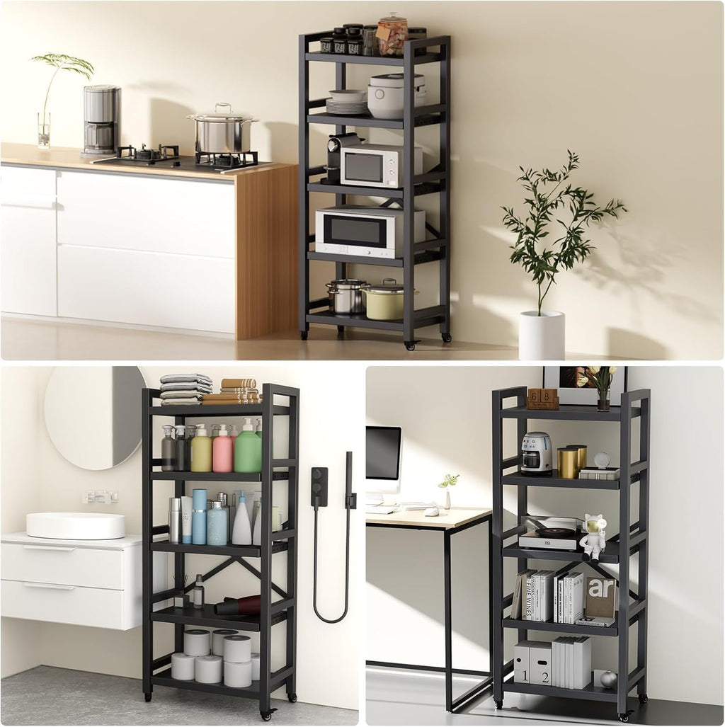 Kitchen Shelf Organizer 5 Tiers Metal Kitchen Bakers Rack Microwave Stand with Storage Cabinet Kitchen Shelves Kitchen Rack for Spices,Pots,Kitchen Rack for Kitchen, Entryway, Living Room