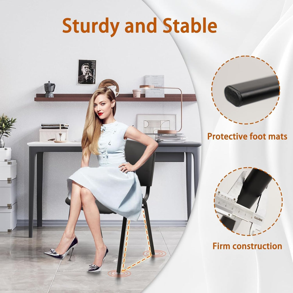 CLATINA Stackable Armless Guest Chairs, PU Leather Thick Cushion Waiting Room Chairs, Heavy Duty Metal Frame No Wheels Stackable Office Reception Chair for Lobby Conference Room School Black，10 Pack