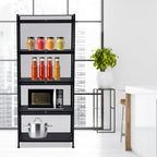 60x32x141.5cm Black Mesh Pantry Rack, 5-Tier Storage Cabinet with Flip-Up Doors, Rolling Wire Shelf Organizer for Kitchen Garage, Narrow Slim Cart on Wheels, Locking Casters, Adjustable Leveling Feet