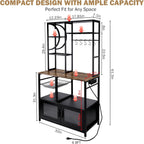 Uieke Bakers Rack with Power Outlet and Storage, Kitchen Bakers Rack with Cabinet & 10 Hooks, Coffee Bar Cabinet, Microwave Stand, 5 Tiers Kitchen Storage Rack for Dining Room & Small Spaces, Black