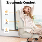 White Office Chair with Soft Leather, Swivel Executive Office Desk Chair with Wheels and Padded Arms, Adjustable Height