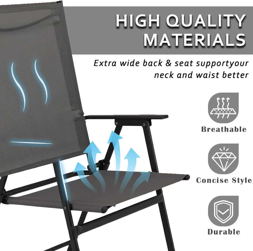 YLGJ&TIDY Folding Patio Chairs Set of 2 Stackable Outdoor Chairs with Armrests Backrest Portable Folding Chair for Patio Garden Camping Fishing Yard Lawn，No Assembly (Gray, 2 Pcs)