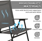 YLGJ&TIDY Folding Patio Chairs Set of 2 Stackable Outdoor Chairs with Armrests Backrest Portable Folding Chair for Patio Garden Camping Fishing Yard Lawn，No Assembly (Gray, 2 Pcs)