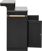 Merax 53.2" Two-Tier Kitchen Island with Storage, Farmhouse Kitchen Island with Power Outlet, 4 Door Shelves, Adjustable Shelves, 3 Drawers, Rolling Island Table, Bar Cabinet for Kitchen, Ash Black