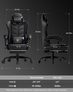 GTPLAYER Gaming Chair, Ergonomic Computer Office Chairs for Adults with Footrest, Height Adjustable, Linkage Armrests, 90-155° Recline & Headrest Lumbar Support, Black