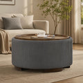 29.5-Inch Round Coffee Table Ottoman with Storage, Multi-Functional Storage Ottoman and Stylish Coffee Table, Flip-Top Tray and Hidden Stow, Suitable for Living Room, Bedroom (Grey)