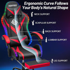HOFFREE RGB Gaming Chair with Speakers and Massage Ergonomic Computer Chair with Lights and Footrest Reclining Video Game Chairs for Adults Red and Black