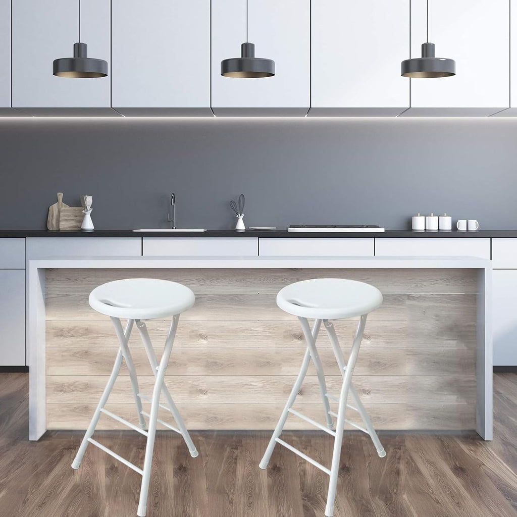 Portable Folding Bar Stool with Steel Frame Legs for Adults White 24 Inch Foldable Kitchen High(White,70cm/28inch)