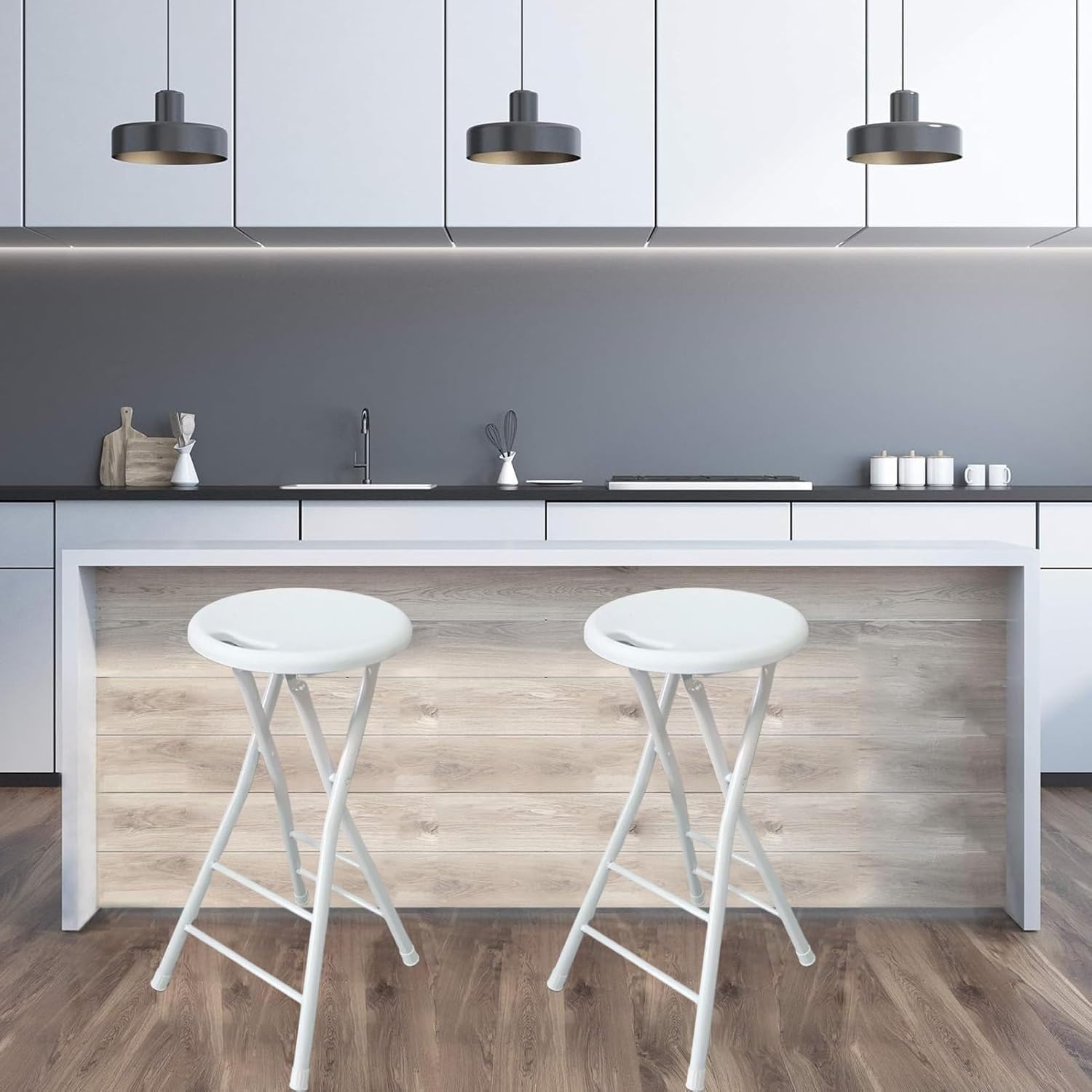 Portable Folding Bar Stool with Steel Frame Legs for Adults White 24 Inch Foldable Kitchen High(White,70cm/28inch)