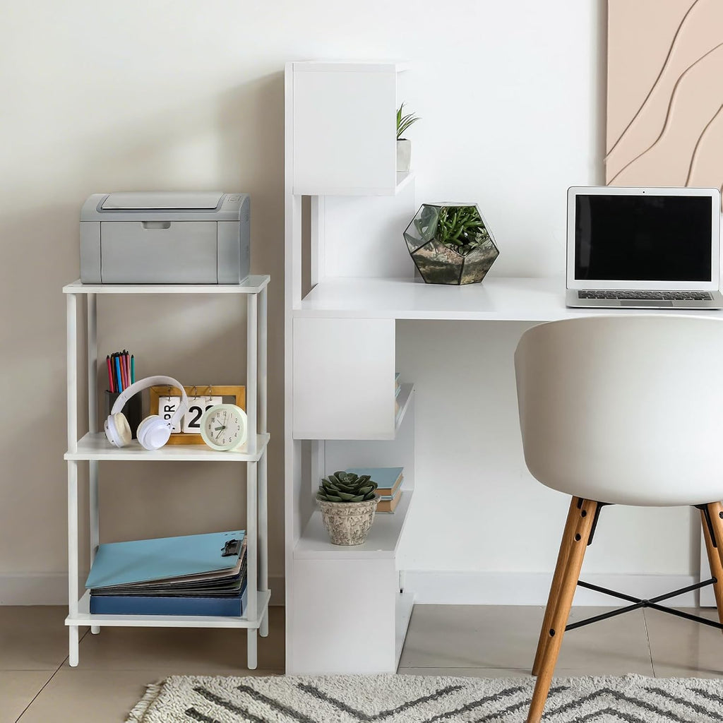 ETELI Tall End Table 3 Tier Small Tall Side Table Stand with Storage Shelves 31.6 Inch Nightstand Bedside Telephone Table for Small Space Living Room Bedroom Bathroom Kitchen, White