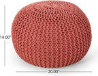 Poona Handcrafted Modern Cotton Pouf, Coral, Soft Upholstered Ottoman with Tassels, Boho Floor Seating for Living Room Bedroom and Nursery