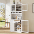 Kitchen Pantry Storage Cabinet with Wine Rack and Adjustable Shelves, Freestanding Buffet Cabinet with Hutch, White