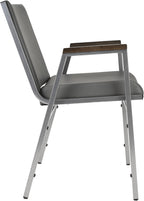Flash Furniture Hercules Series Heavy Duty Gray Vinyl Stack Chair with Arms and Ganging Bracket, Set of 4