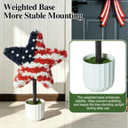 2 Pack Star Topiary Trees for 4th of July Decoration, Outdoor Artificial Plant with Pot & Ground Spike, Front Porch Star Shaped Patriotic Decor w/4 USA Flags, for Memorial Day Independence Day
