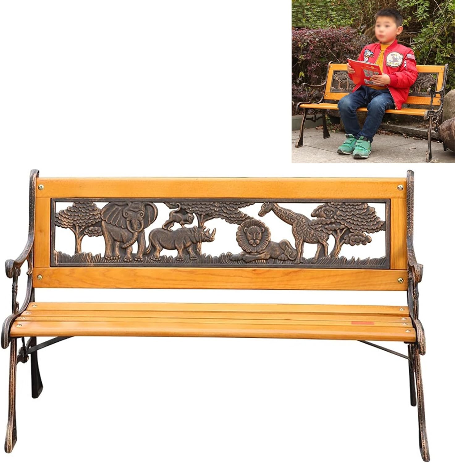 Outdoor Patio Garden Bench, Children Mini Park Bench with Backrest and Armrests, for Porch, Lawn, Backyard and Indoor