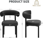 Dining Chairs Set of 2, Mid-Century Dining Room Chair, Carbon Steel Legs, Upholstered Seat, Textured Leather, Ergonomic Curved Backrest, Modern for Kitchen, Restaurant, Black