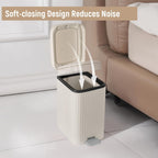 rejomiik Small Bathroom Trash Can with Lid Slim Soft Close Garbage Can Step Wastebasket Container Trash Bin for Office Bedroom Kitchen Living Room (1.9 Gallon Cream)