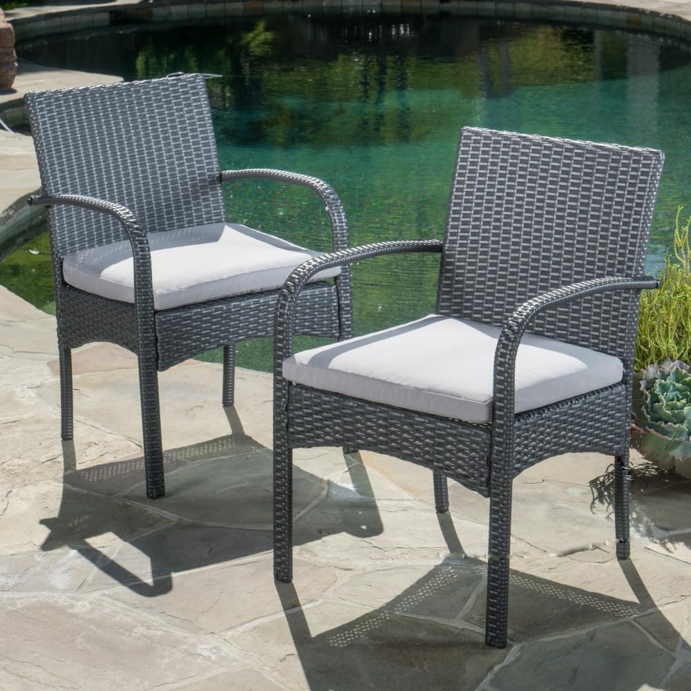 Patio Dining Chairs, Cordoba Set of 2 PE Wicker Outdoor Rattan Side Chairs for Garden Deck Backyard Porch Dining Table and Patio Seating