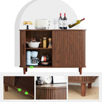 Fluted Sideboard Cabinet, Sideboard Buffet Cabinet with Storage and Sliding Doors, Modern Kitchen Storage Cabinet Coffee Bar Table for Living Room, Kitchen, Entryway (Walnut)