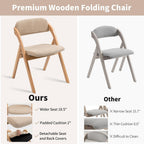 HOMEFUN Folding Chairs with Padded Seats, Wooden Stackable Dining Chair Set of 2 with Removable Cover Extra for Guests Kitchen Office Wedding Party Picnic, Khaki