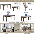 6-Piece Dining Table Set for 6, Counter Height Kitchen Set with Rectangular Wooden Table, Bench & 4 Chairs, Living Room Chairs with Comfortable Seating, Dining Table & Chair for Home, Walnut
