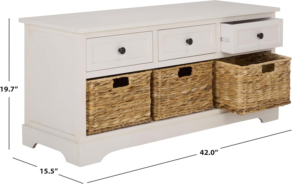 SAFAVIEH Home Collection – Damien Ivory 6-Drawer Storage Bench, Mixed-Material Cottage Design, Fully Assembled (AMH5701K)