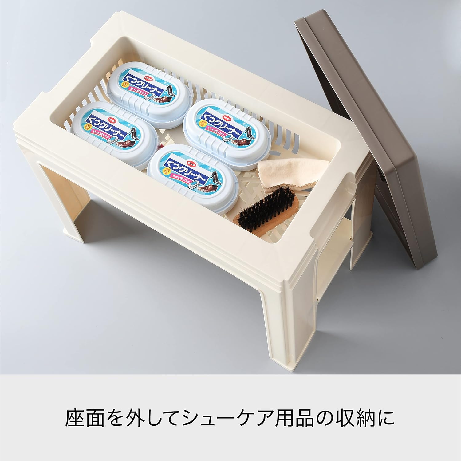 Like-IT Shoe Storage, Entrance Bench, Approx. Width 17.9 x Depth 10.6 x Height 14.0 inches (45.5 x 27 x 35.5 cm), Ivory Made in Japan