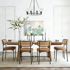 Brown Rattan Dining Chairs Set of 6, Mid-Century Modern Chair with Boucle, Kitchen Dining Room Chairs for Living Room with Metal Legs, Round Upholstered Sherpa